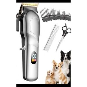 New Professional Cordless Dog Pet Hair Clippers  Grooming Kit Low Noise 8 Combs